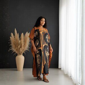 Gypsie Blu Stylish Caftan Dress Plus Size Comfy Maxi Dresses Kimono Sleeve Gown